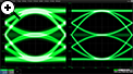 左圖顯示未校正的 PAM3 眼圖，右圖顯示使用雙向耦合器校準(zhǔn)功能后的 PAM3 眼圖